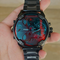 Montre Homme de Course Urbaine Industrielle Géante avec Cadran Multiple, Aiguilles Lumineuses Cyan, Lunette Décorée à Vis et Plusieurs Couronnes