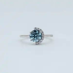1 CT blu rotondo taglio terra amichevole diamante mezzo alone con cornice diamante anello di fidanzamento per il tuo amore