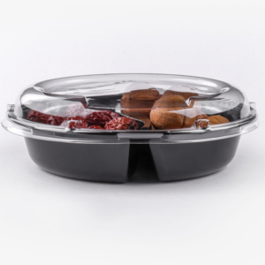 Conteneur à collation rond en PET <span class=keywords><strong>de</strong></span> qualité alimentaire personnalisé à 2 compartiments, boîte d'emballage transparente en plastique écologique pour noix et fruits avec couvercle à fermeture sécurisée - Product Image 5