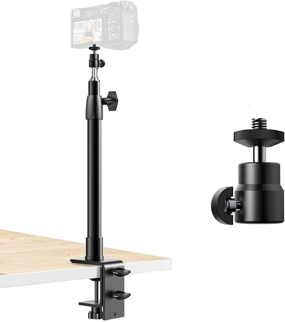 High Quality 12.9-22 Inch Adjustable Aluminum Desktop Camera Light Stand Clamp Mount for DSLR Ring Light and Video Lights