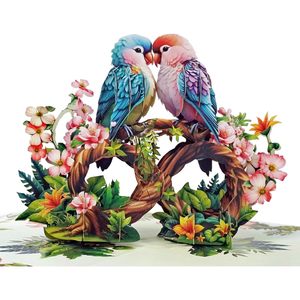 Parrot Couple Infinity Love Pop-Up 3D <b>Paper</b> Anniversary Greeting Card 4 Color Digital Printing <b>Gloss</b> Lamination for Him Her Wife - Product Image 1