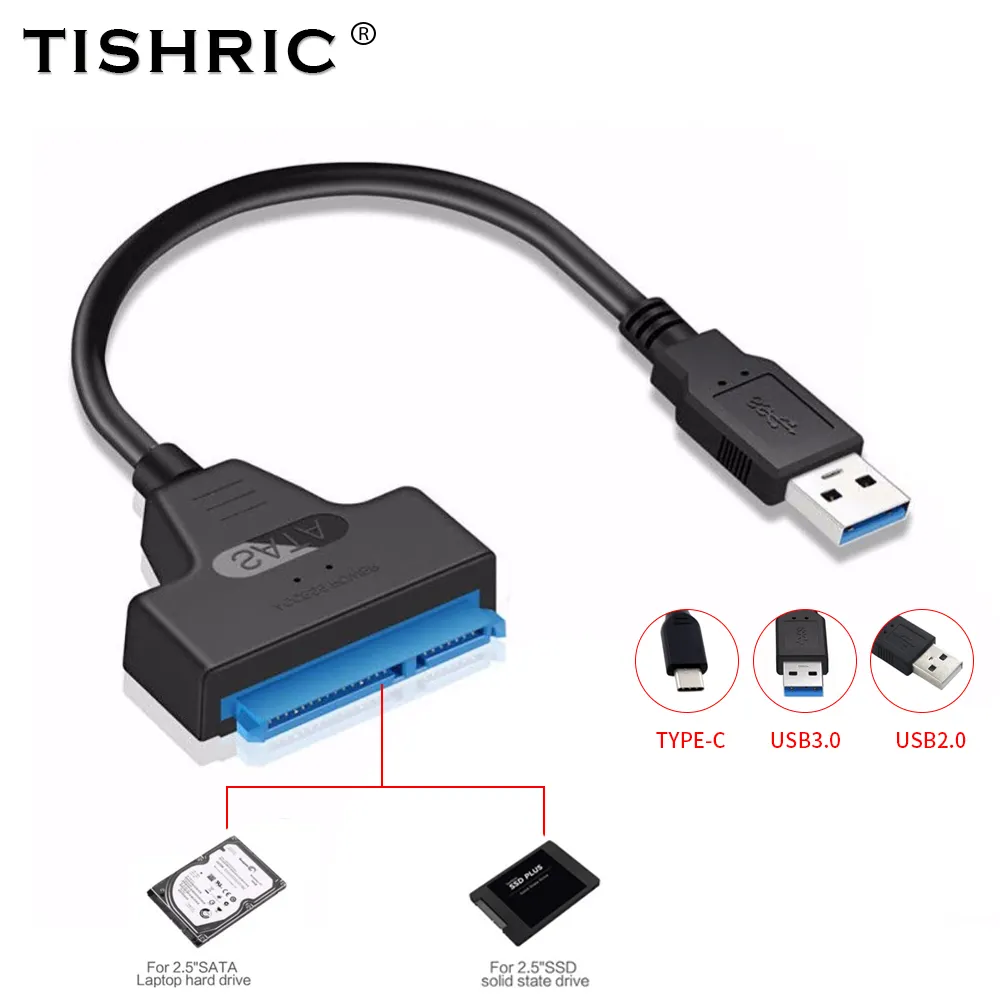 TISHRIC SATA ל-USB3.0 עד 7 15 כבלים 22 פינים מתח חיצוני עבור 2.5 SSD HDD כונן דיסק קשיח SSD ממיר 5TB 6Gbps