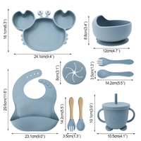 Ensemble de vaisselle en silicone pour enfants, 9 pièces, assiette en forme de crabe, vaisselle pour bébé, bol pour aliments complémentaires, cuillère et fourchette en silicone, ensemble d'alimentation
