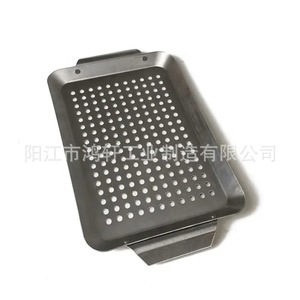 Stainless Steel Square Grilling Pan Perforated Drip <b>Tray</b> For <b>BBQ</b> Oven Vegetable Strainer HX-T001 - Product Image 5