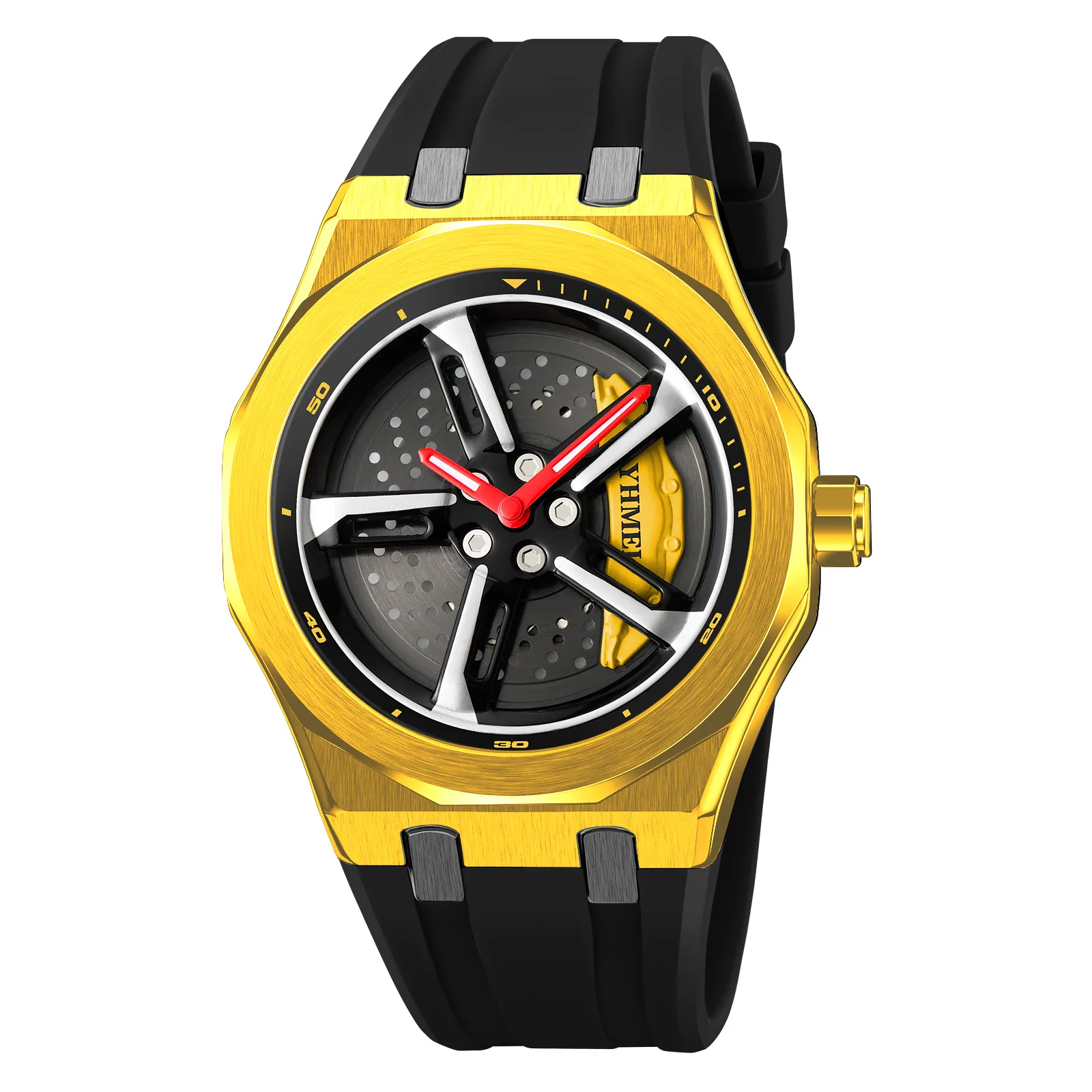 Relojes de pulsera de cuarzo de lujo para hombre, reloj deportivo creativo con rueda de coche, correa de acero, reloj deportivo resistente al agua a la moda, reloj dorado para hombre