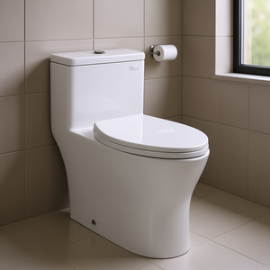 Inodoro de una pieza alargado con doble descarga de 1.0 GPF, descarga por sifón, montaje en el suelo, diseño contemporáneo para baño - Product Image 2