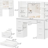 Table de toilette moderne en chêne blanc de luxe, pliable, avec miroir éclairé, support pour sèche-cheveux, grande taille, pour chambres d'hôtel