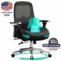 Chaise de bureau ergonomique VANBOW 750LBS en maille noire robuste et large avec soutien lombaire pour femmes grandes tailles