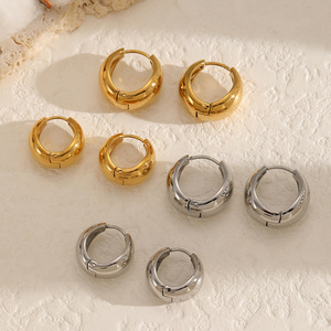 <b>Huggie</b> Earrings Stainless Steel Gold <b>Silver</b> Plated Minimalist Round Hoop Earrings For Women Fashion Jewelry TE60314 - Product Image 1