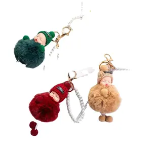 HOT 16Colors Cute Pear Fluffy Plush Doll Keychains Women Girl Bags Keyring Cars Key Ring Gift Sleeping Pompom Baby Keychain