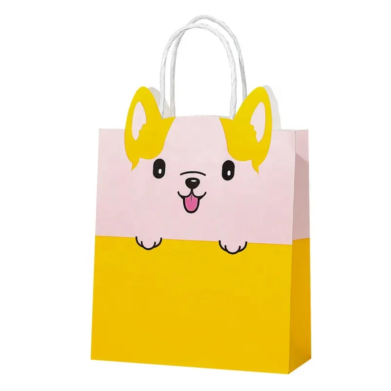 Borsa In-Stock con Logo personalizzato In carta Kraft Design simpatico Panda animale per bambini per uso artigianale e imballaggio sacchetto di carta riciclabile