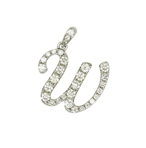 Pendentif lettre W en or blanc 18 carats, finition polie avec diamants étincelants de 0,537 ct, 1,71 g, bijoux de luxe pour femmes - Product Image 1