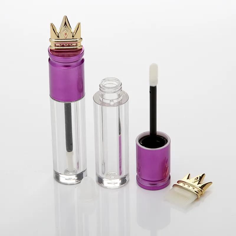 Venda quente BIG marca vazio 3ml claro rodada crown top lip gloss tubos com varinha roxo coroa cap stopper recipiente promoção