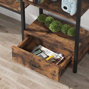 رف كتب ثلاثي من 5 مستويات مع 2 أدراج رف كتب خشبي ومعدني على النمط الصناعي - Product Image 6