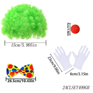 Accessoires vestimentaires Clown: perruque verte, nœud papillon, gants blancs et <span class=keywords><strong>nez</strong></span> rouge, adaptés aux fêtes sur le thème du cirque - Product Image 2