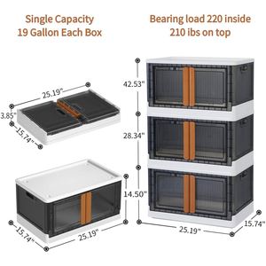 Bacs de rangement pliables robustes en plastique avec couvercle et porte, 8,4/19 gal, pour chambre d'étudiant, empilables, organisateur de coffre de voiture - Product Image 3