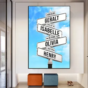 Street Sign Canvas Painting Wall Art Personalized Intersection Street Sign with 2-4 Names/Dates