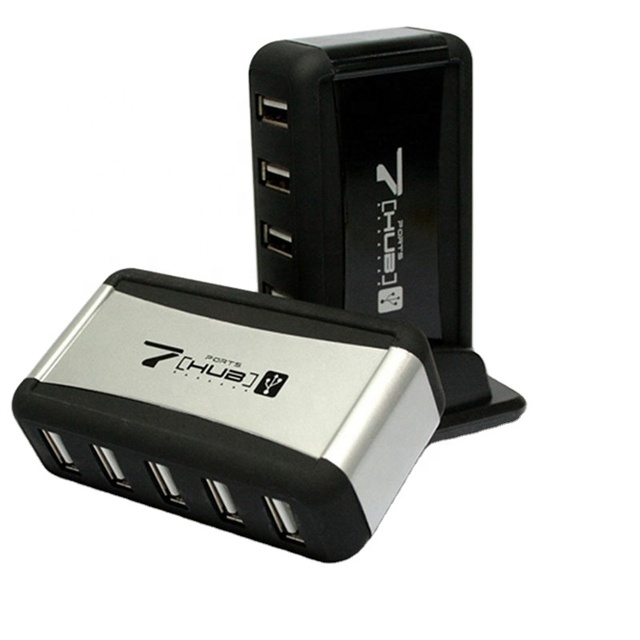 Factory Wholesale High Speed 7 Port USB 2.0 Hub with Power Supply Adapter for PC Laptop Accessories
