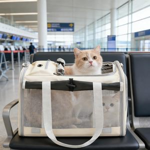 Nzphde Pet <b>Carrier</b> Bag For <b>Cats</b> Small Dogs Airline Approved <b>Soft</b> Sided With Mesh Windows Shoulder Strap Beige - Product Image 6