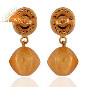 Smoky Quartz Gemstone Earrings Indian Designer Gold Plated Brass Fashion Dangle Earrings Jewelry Supplier - Product Image 3