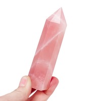 Natürlicher Rosa Kristallsäulen-Schmuckstein, Einzelspitze, Sechseckiges Prisma, Roh Poliert, Standard Rosenquarz, Hochzeits- & Geburtstagsdekoration