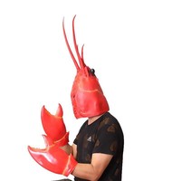 Masque intégral créatif de homard avec gants griffes, accessoire de costume de base en latex pour fête, cosplay, performance scénique, accessoire marin