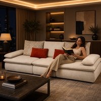 Canapé modulaire en tissu beige avec accoudoirs à coussin et coussin de dossier couleur rouille, mobilier de salon, vente en gros et approvisionnement en vrac