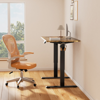 Bureau de direction moderne convertible pour le télétravail, avec cadre de bureau en bois réglable en hauteur (assis-debout) par levage électrique et boîtier de commande