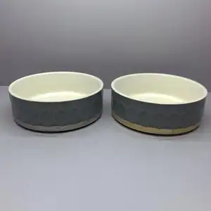 灰色和白色陶瓷猫碗，用于短鼻品种食物水猫碗盘