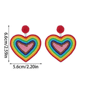 Tissé mode à la mode coeur arc-en-ciel Patchwork boucles d'oreilles perles de riz pendentif coeur arc-en-ciel Patchwork Design coeur bijoux - Product Image 3