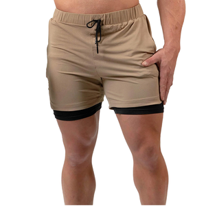 Shorts de sport décontractés pour hommes, tissés, à taille mi-haute élastique, séchage rapide, couleur unie - Product Image 1