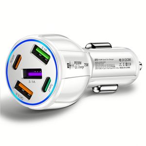 New Portable Multi Ports Usb C 75w Fast Car Phone Charger 30w Usb Car Charger 5 Port Type C Usb Quick Charge 3.0 - Product Image 1