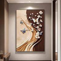 Peinture murale en porcelaine cristalline à texture 3D moderne de luxe, motif papillon et feuille dorée, pour la maison, l'hôtel, l'entrée verticale, le couloir