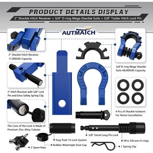ตัวรับฮิทช์แบบ Autmatch Shackle Hitch ขนาด 2 นิ้ว พร้อมห่วง D ขนาด 3/4 นิ้ว และสลักล็อคขนาด 5/8 นิ้ว รับน้ำหนักได้ 68,000 ปอนด์ - Product Image 2