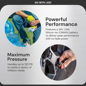 Compresseur d'air portable sans fil Auto <span class=keywords><strong>Joe</strong></span> 24V-AJC-MAX 24V IONMAX avec batterie 13Ah, embout de gonflage et adaptateurs Presta coniques pour pneus - Product Image 5