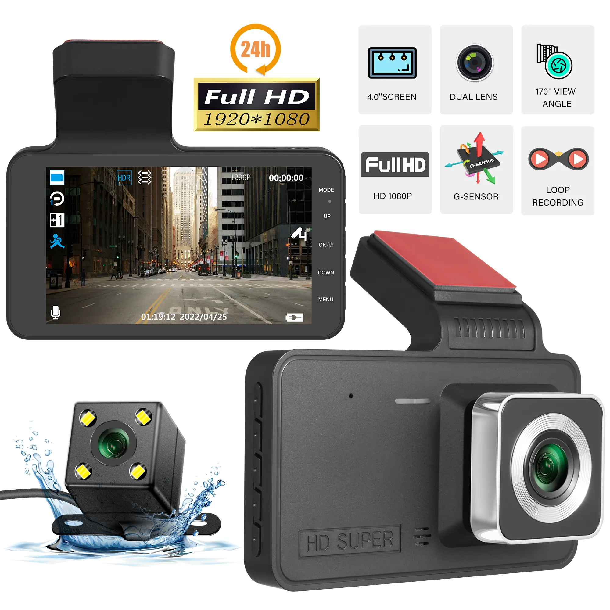 Camera Hành Trình Full HD 1080P Máy Quay Video Camera Hành Trình Góc Rộng Lái Xe Phía Trước Và Phía Sau Xe Hơi DVR Video Cho Xe Hơi