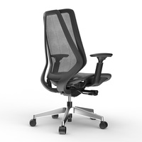 Chaise de bureau ergonomique moderne à hauteur réglable pivotante avec cadre en nylon noir à double courbe en S, dossier entièrement en maille