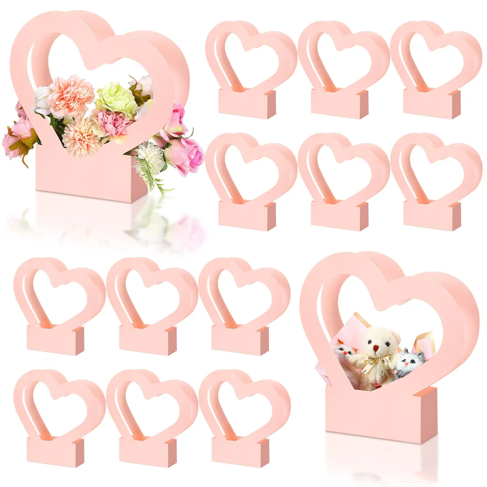 High Quality Heart-Shaped Tote Gift Flower Paper Customized Arrangement Packaging Box for Roses Plant Bouquets