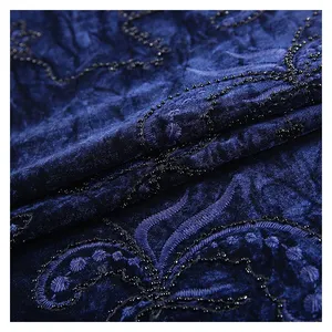 新的刺绣编织柔软天鹅绒面料卷出售与所有的珠子