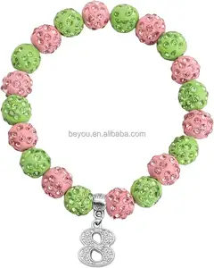 Customize Elastic Handmade Pink Green Beaded Bracelets Rhinestone Digital 0-9 Womens' Jewelry