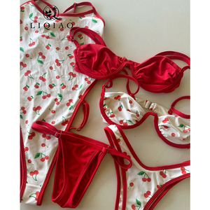 Collection de maillots de bain LIQIAO personnalisés et imprimés, ou unis rouges, assortis, fabrication directe usine OEM/ODM – Maillots une pièce et ensembles <span class=keywords><strong>bikini</strong></span> pour femmes - Product Image 1