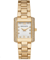Jam Tangan Wanita MAROSERTO Logo Kustom, Jam Tangan Rantai Mini Lock Pavé Stainless Steel Warna Perak untuk Wanita