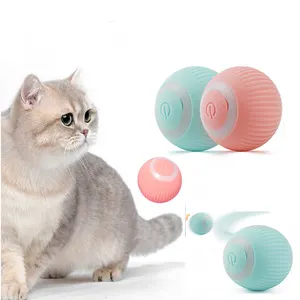 Mainan interaktif listrik bola lampu LED USB Tipe c pengisian mainan kucing pintar bola pantul kucing elektronik