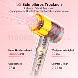 Sèche-cheveux professionnel haute vitesse 1500W, 200 millions d'ions négatifs, moteur sans balais 110000 tr/min, multi-styler - Product Image 6