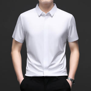 Chemise à manches courtes en soie pour hommes Business Casual Stretch <span class=keywords><strong>Pure</strong></span> Color Commercial Affairs Casual Top - Product Image 6