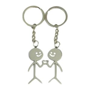 Lot de 2 porte-clés mousquetons en métal au design ludique de gribouillage, avec typographie de bonhomme bâton tendance, pour pendentif d'amour, cadeau pour couples, bijoux - Product Image 3