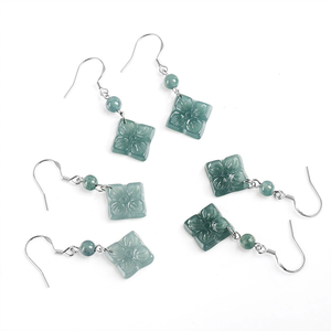 High-end natural A-grade jadeite blue water four-leaf clover earrings made of S925 <b>silver</b> and ice-grade jade for women - Product Image 5
