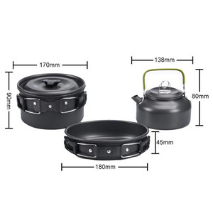 2 ~ 3 người cắm trại đồ nấu nướng lộn xộn <span class=keywords><strong>Kit</strong></span> với Ấm đun nước không dính nồi nấu nướng ngoài trời không dính Trọng lượng nhẹ Chậu đặt cho cắm trại - Product Image 3