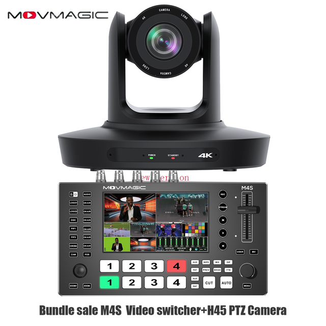 Combo Sale Movmagic M4S 5-Ch 4K HD/SDI Video Switcher +H45 4K30P PTZ Camera 20x Zoom Support OBS/VMix Live Voting Multi-PTZ