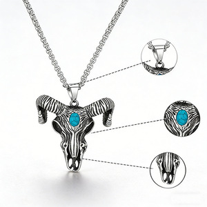 Colgante de Calavera de Toro de Acero Inoxidable yunnique con Incrustaciones de Turquesa, Joyería Temática de Animales, Regalo - Product Image 4